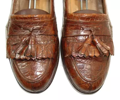 GENUINE CROCODILE! Men's Dress Shoes MEZLAN PLATINUM Loafer Sz 8.5 Brown Leather • $150