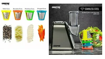 4 Cones Electric Salad Maker Fruit Slicer Cutter Vegetable Grater Chopper - NEW • £36.99