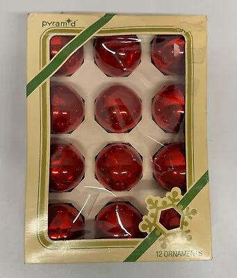 Vtg Pyramid Glass Christmas Tree Ornaments Mini 2” Balls  Metallic Red Box Of 12 • $12