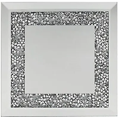 EagleWiz 4 Crushed Crystal Silver Glitter Square Glass Mirror Coasters Table Mat • £10.99