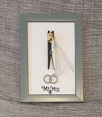 'Mr & Mrs' Wedding Gift Wooden  Fun Peg  Photo Frame • £7.99