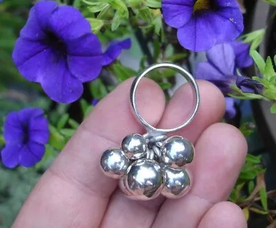 STERLING Cluster DANGLING BALL Design 925 Geometric Mobile Modern Art RING Sz 9 • $58