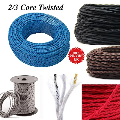 2/3 Core Braided Twisted Vintage Fabric Style Cable Flexible Lamp Lighting Wires • £2.89