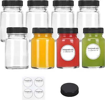 8Pcs 2Oz Small Glass Jars With Lids For Liquids Wide Mouth Short Bottles With C • $11.75