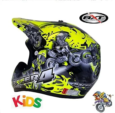 RXT RACER 4 Kids/Youth Dirt Bike MX Motocross Helmet Fluro Yellow NEW • $119