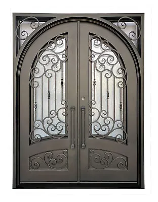 Conroe Double Front Entry Wrought Iron Door Aqua Glass 62  X 96  Right Active • $3995
