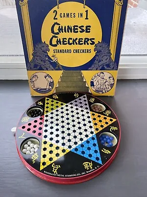Vintage Woodhaven Stamping Co. 2 Games In 1 Chinese/Standard Checkers Incomplete • $12.50