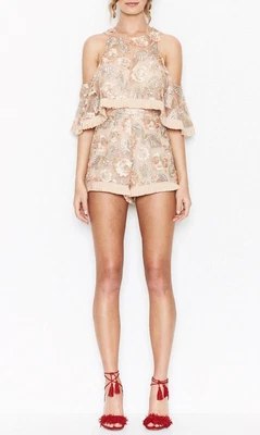 $117 • Buy ALICE McCALL Diggin On You Metallic Floral Embroidered Overlay Playsuit Sz 6