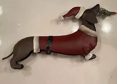 Christmas Metal Santa Dachshund Dog Decoration Tin Christmas Unique 12” • $28