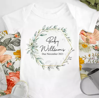 £5.99 • Buy Personalised Custom Baby Name Vest Heart Baby Grow Bodysuit Reveal Announcement