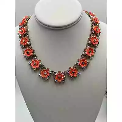 J. Crew Floral Necklace In Neon Persimmon Orange AB Light Gold Ox Plated Brass • $59.99