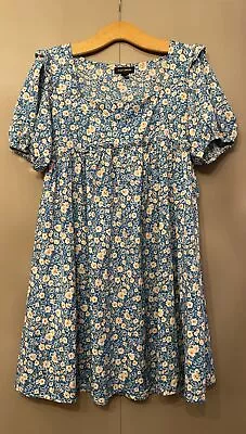 QED Pretty Blue Floral Print Summer Dress - Size 12 • £15