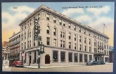 Postcard Union National Bank Marble Hall Hotel Mt Carmel PA Storefronts 1930s • $6.80