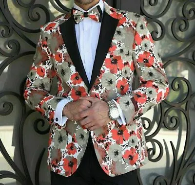 Mens INSOMNIA MANZINI Entertainer Sport Jacket Blazer Linen Orange Florals • $39.99