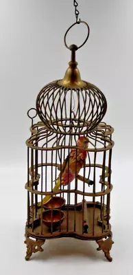 Vintage Brass Bird Cage Ornate Dome Art Deco Style Beautiful Bird In Cage Opens • $44