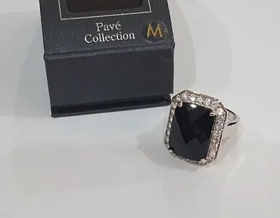 £12 • Buy Large Dress Ring Faceted Black Stone Sparkling Pave Surround Size Q New In Box