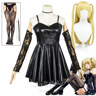Death Note Misa Amane Cosplay Costume Black Strap Gothic Leather Halloween Dress • $49.99