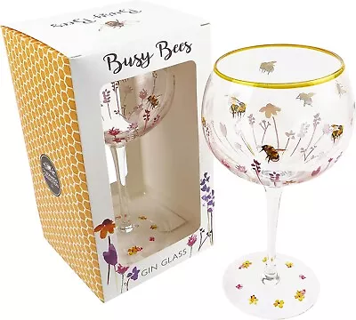 Hand Painted Busy Bee Gin Glass Wine Drink Garden Gift Boxed • £13.49