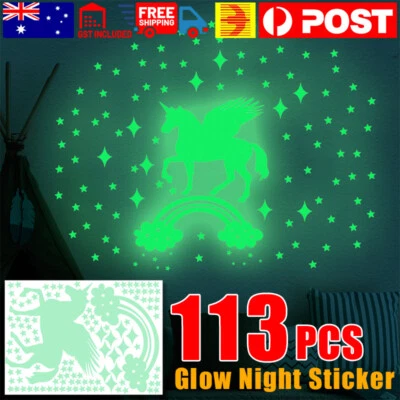 113pcs Unicorn Glow In The Dark Rainbow Wall Sticker Kids Room Decor Stars Space • $4.42