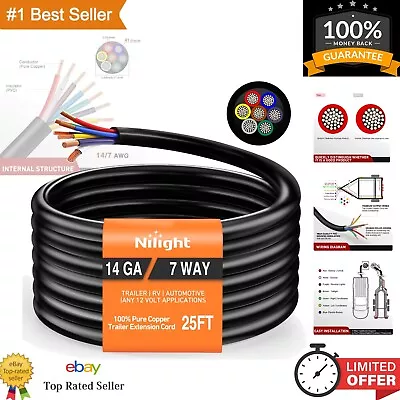 25 Ft 7 Way Trailer Wire Extension Cable - Traditional SAE 14 Gauge 7 Conductor • $92.22