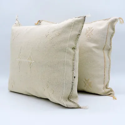 Moroccan Handmade Cactus Silk Pillow Cover In Beige 20 X19  Sabra • $59.99