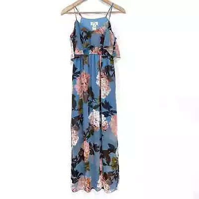 Sweet Storm Floral Cold Shoulder Blue Maxi Dress Medium Juniors M • $13.95