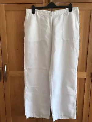 M&S Collection Ladies White Linen Wide Leg Trousers Size 18 • £11