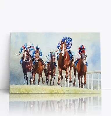 Horse Racing Horses Water Colour  Canvas Wall Art Print Picture Painting Poster • £6.99