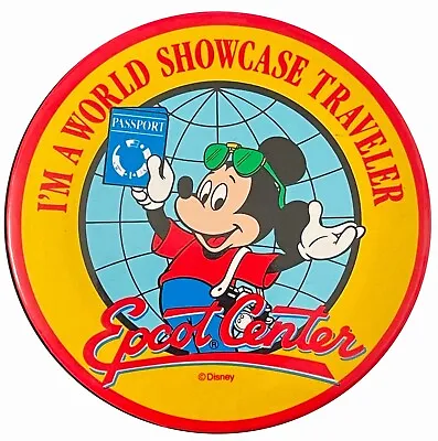 Vintage Walt Disney World Button EPCOT Mickey World Showcase Traveler C1990 • $14.99