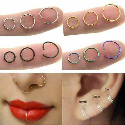 $2.97 • Buy Unisex Small Fake Nose Ring Ear Lip Body Piercing Jewellery Silver Gold Black AU