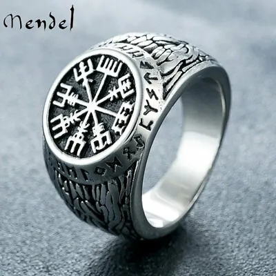 MENDEL Mens Nordic Viking Rune Vegvisir Compass Ring Stainless Steel Size 7-15 • $12.99