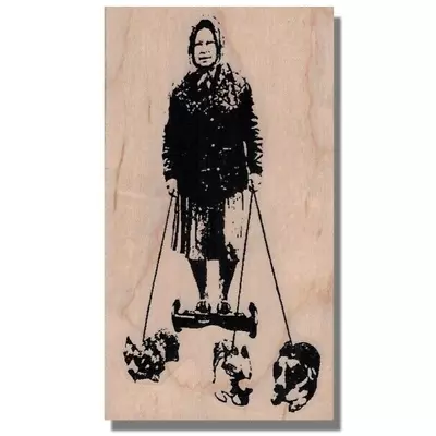 BANKSY Queen Elisabeth & Corgis RUBBER STAMP Art Stamp Lady CorgiDogs Royal • $11.49