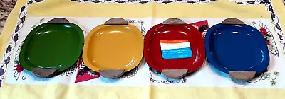 RARE Mid Century Danish Style Metal Mini Tray W/Rosewood Handles-Set Of 4 Colors • $19.90