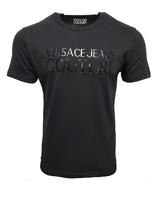 Versace Jeans Couture Black Gloss Print Logo T-shirt Rare Shiny Glossy Classic • £74.99