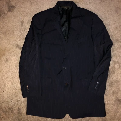 $34.99 • Buy Alan Flusser Mens Navy Blue Sport Coat Blazer Jacket 44 W Wide