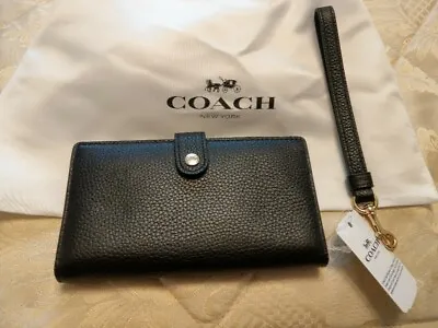 BNWT - Authentic COACH - Women's Black Slim Leather Purse Wristlet • £80