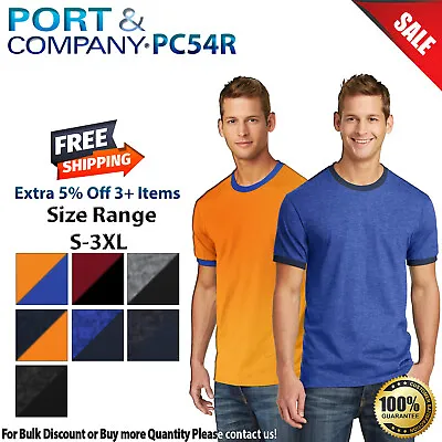 Port & Company PC54R Mens Short Sleeve Retro Ringer Crew Neck Cotton T-Shirt • $10.70