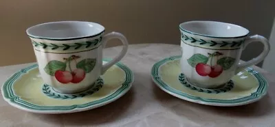 VILLEROY & BOCH French Garden Fleurence Set Of 2 Dainty Cups & Saucers NEW • $25