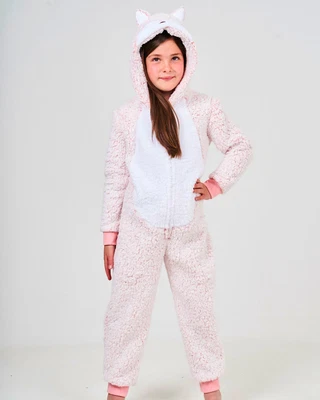 £18.99 • Buy Kids Cat 1Onesie Girls Pink Hooded Sherpa All In One Sleepsuit Jumpsuit