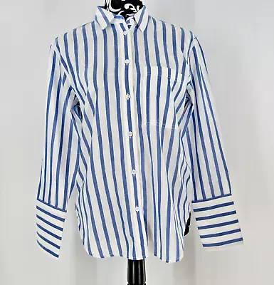 New J.Crew Womens Garçon Cotton Voile Shirt In Stripe Blue White Stripes Sz 0 • $67.02