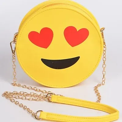 NWT Smile Smiley Smily Love Emoji Round Purse Clutch Bag Heart Yellow • $21.75