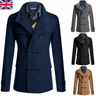 £31.80 • Buy Mens Winter Trench Coat Double Breasted Warm Tops Jacket Formal Overcoat Outwear