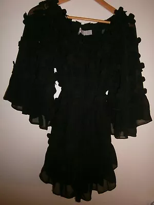 $90 • Buy Alice Mccall Ladies Size 8 Black Long Sleeved Playsuit With Fabric Flowers 