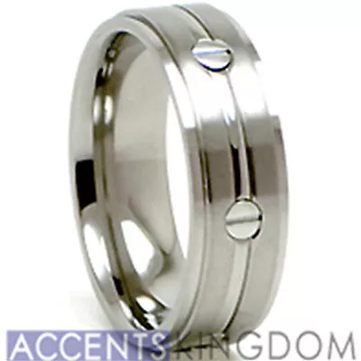 Accents Kingdom 8mm Men's Titanium Satin Wedding Ring Band Screw Size 8-12 • $39.99