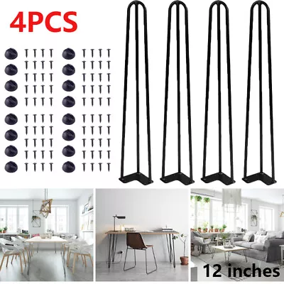 4x Hairpin Table Legs Hair Pin Legs Set For Furniture Bench Desk Metal-12 Inch • £11.45