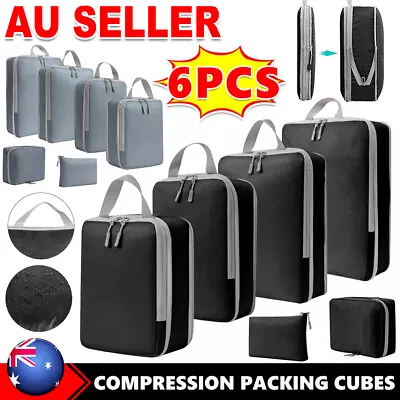 6x Compression Packing Cubes Storage Travel Luggage Bags Organizer Business Trip • $26.99