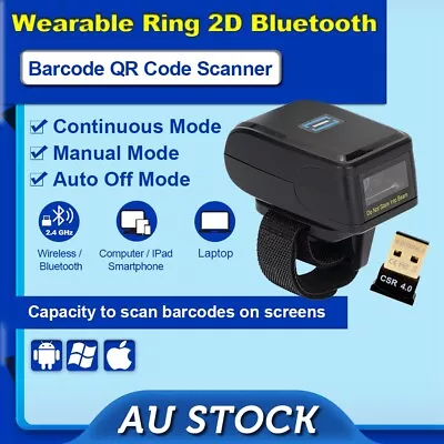 2D Bluetooth Wearable Ring Barcode Scanner Wireless Portable QR Code Scanner • $72.90