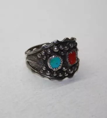 Emery Holmes Navajo Sterling Silver Turquoise & Coral Men's Ring Sz:12.5[053GRA] • $74.99