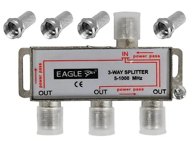 3 WAY COAX 5 - 1000 MHz TV AERIAL UHF VHF FM SIGNAL SPLITTER METAL ADAPTER NEW • £3.95