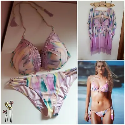£79 • Buy Victoria's Secret The Fabulous  Bikini 3 Piece Set 36d/34dd Brief S-8/10 Bnwt